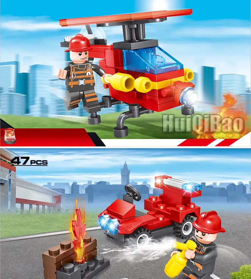 376pcs 8in1 Fire truck Firefighter City rescue Helicopter Building Blocks Compatible Legoed city Educational Bricks children Toy 21