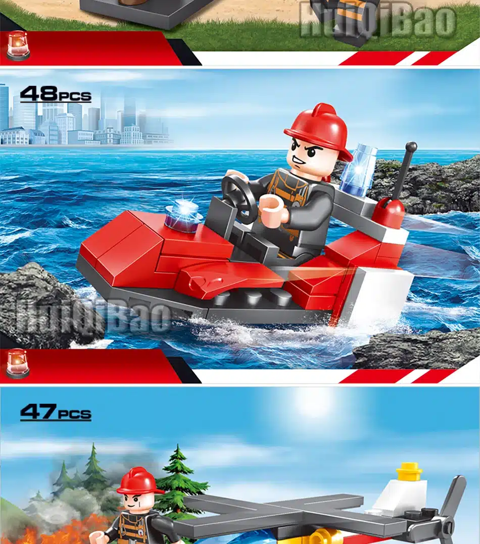 376pcs 8in1 Fire truck Firefighter City rescue Helicopter Building Blocks Compatible Legoed city Educational Bricks children Toy 24