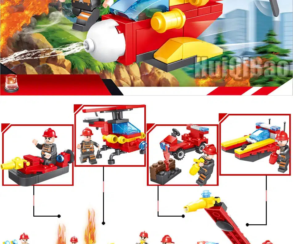 376pcs 8in1 Fire truck Firefighter City rescue Helicopter Building Blocks Compatible Legoed city Educational Bricks children Toy 25