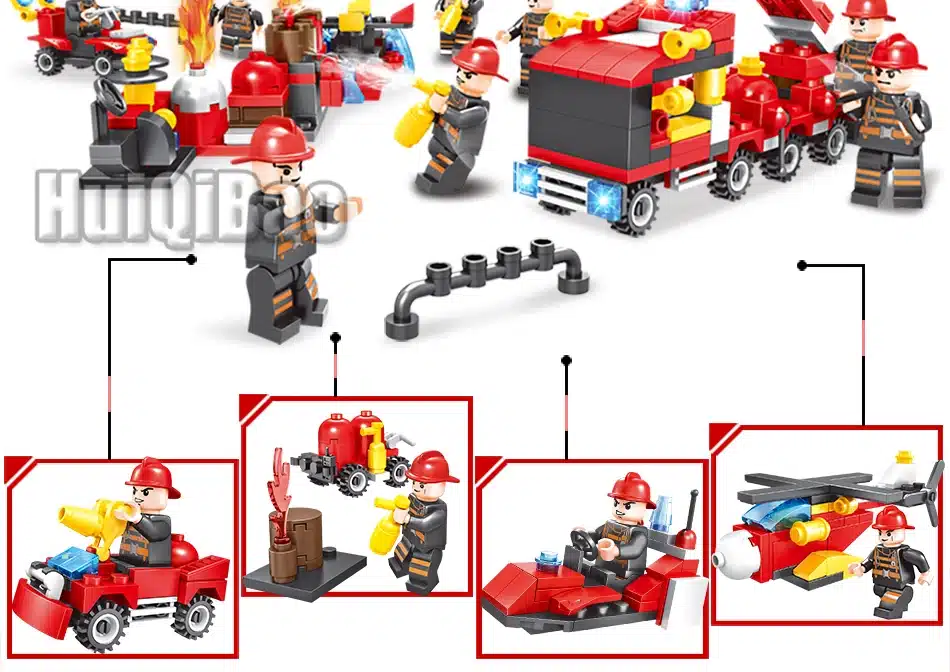 376pcs 8in1 Fire truck Firefighter City rescue Helicopter Building Blocks Compatible Legoed city Educational Bricks children Toy 26