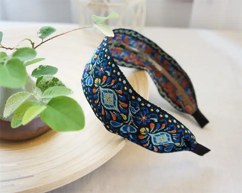 Newest Women Bohemian Women Ethnic Embroidered Ribbon Hairbands Headband Hair Accessories Beautiful Ethnic Pattern Wide Turban 10