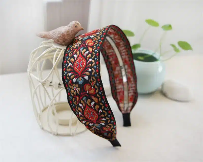 Newest Women Bohemian Women Ethnic Embroidered Ribbon Hairbands Headband Hair Accessories Beautiful Ethnic Pattern Wide Turban 11