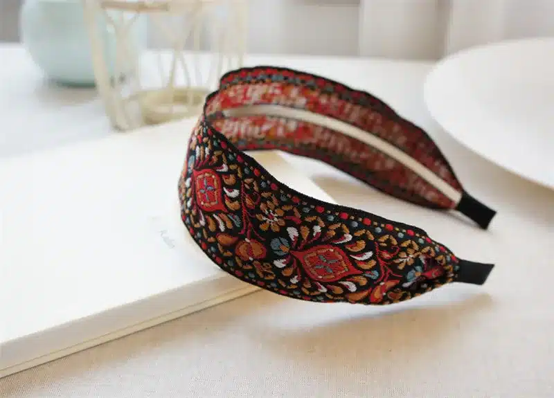Newest Women Bohemian Women Ethnic Embroidered Ribbon Hairbands Headband Hair Accessories Beautiful Ethnic Pattern Wide Turban 14