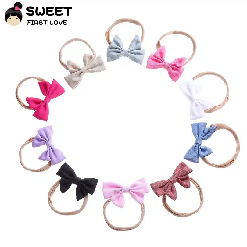 5pcs/lot 9colors Handmade Newborn kids Bow Nylon Headbands Soft Fabric Bowknot Headwear Elastic Head band Girls Hair Accessories 15