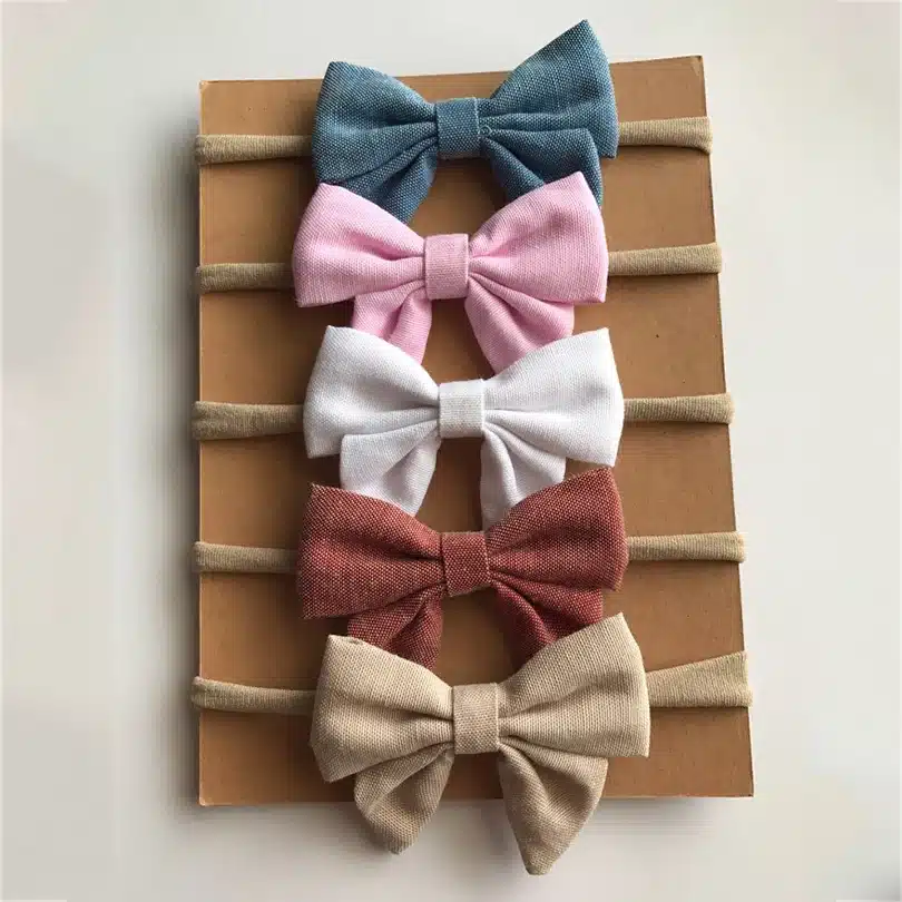 5pcs/lot 9colors Handmade Newborn kids Bow Nylon Headbands Soft Fabric Bowknot Headwear Elastic Head band Girls Hair Accessories 16