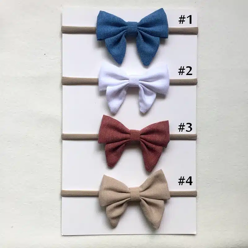 5pcs/lot 9colors Handmade Newborn kids Bow Nylon Headbands Soft Fabric Bowknot Headwear Elastic Head band Girls Hair Accessories 17