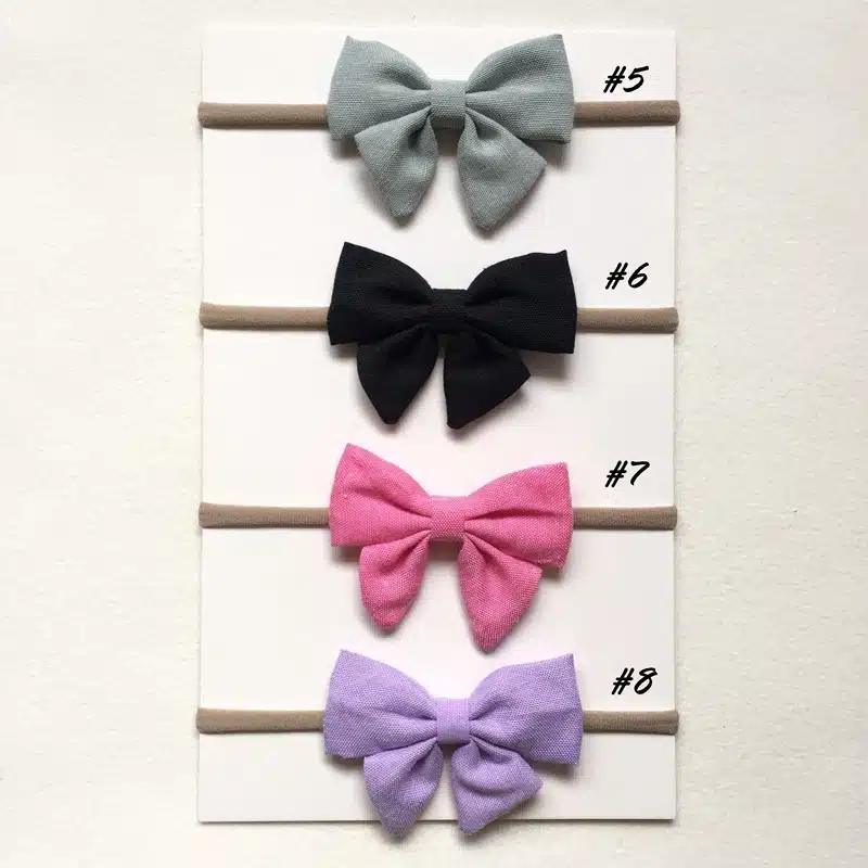 5pcs/lot 9colors Handmade Newborn kids Bow Nylon Headbands Soft Fabric Bowknot Headwear Elastic Head band Girls Hair Accessories 18