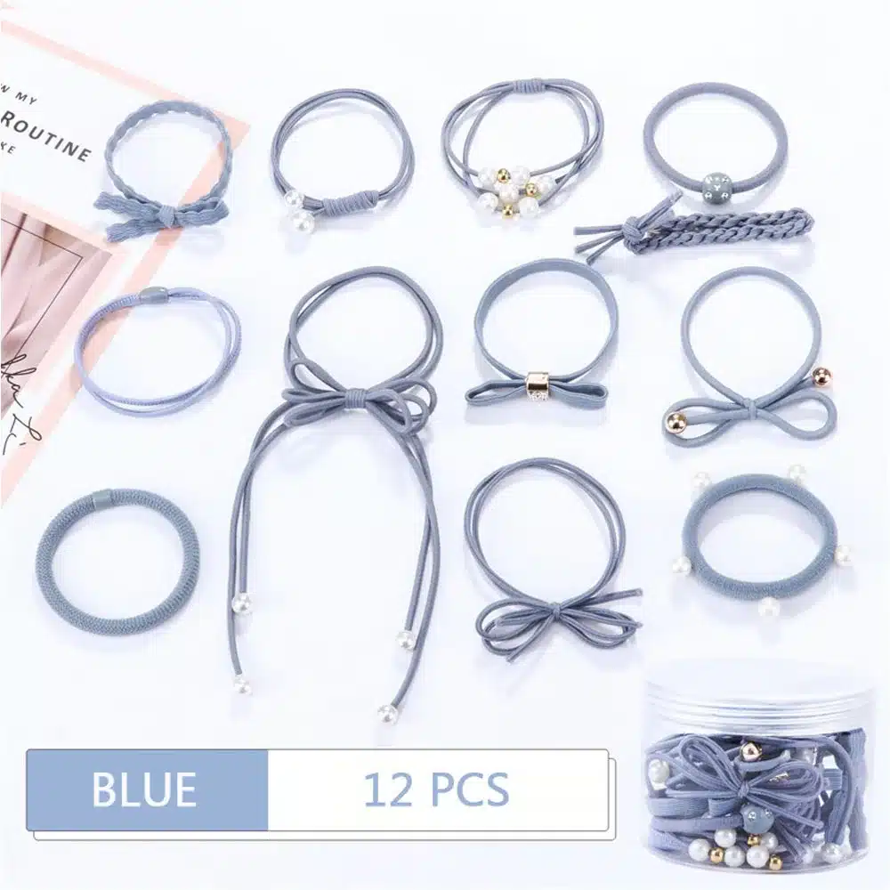 12Pcs/Set Women Solid Elastic Hairbands with Pearl Rubber Suits Stretch Hair Ropes For Girls Ponytail Holder Hair Accessories 11