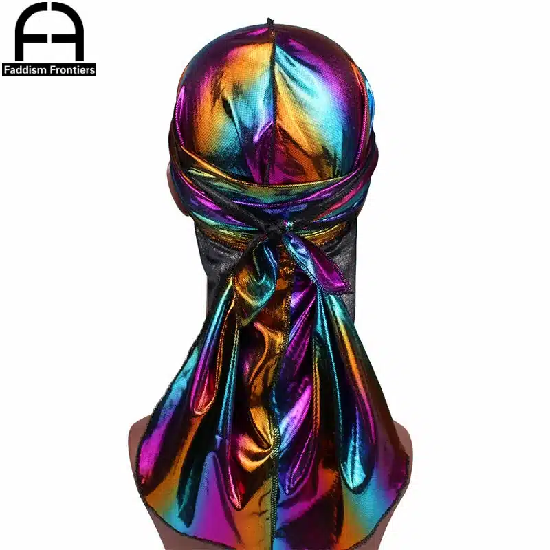 Men's Colorful Sparkly Durags Turban Bandanas Men Shiny Silky Durag Headwear Headband Hair Cover Accessories Wave Caps Rags Hat 9
