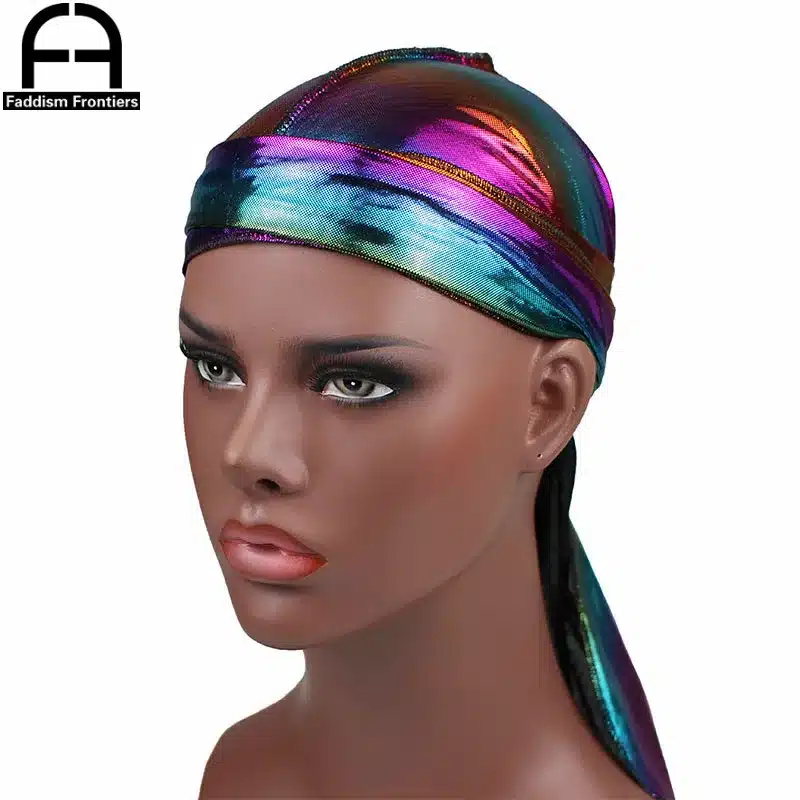 Men's Colorful Sparkly Durags Turban Bandanas Men Shiny Silky Durag Headwear Headband Hair Cover Accessories Wave Caps Rags Hat 10