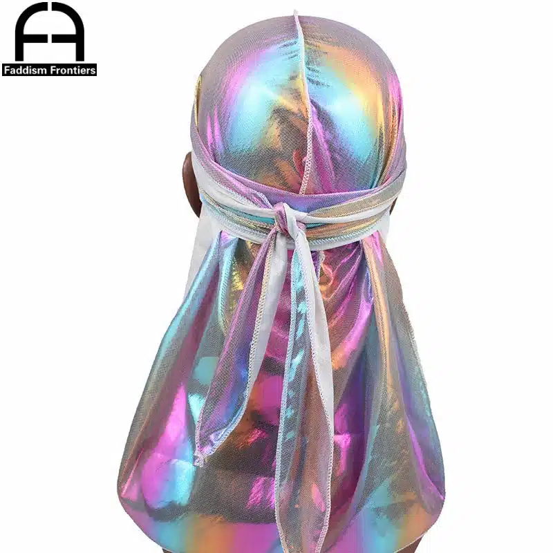 Men's Colorful Sparkly Durags Turban Bandanas Men Shiny Silky Durag Headwear Headband Hair Cover Accessories Wave Caps Rags Hat 17