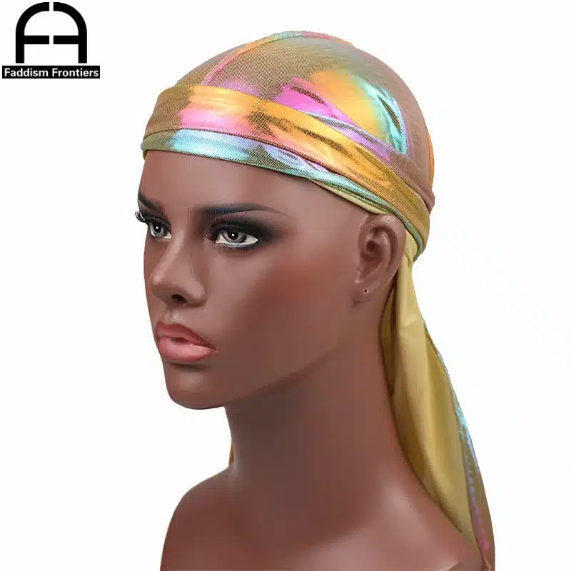 Men's Colorful Sparkly Durags Turban Bandanas Men Shiny Silky Durag Headwear Headband Hair Cover Accessories Wave Caps Rags Hat 22
