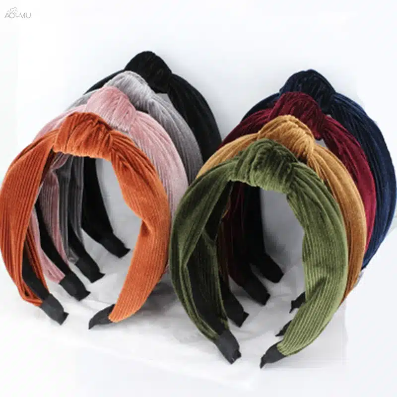 AOMU 2018 Autumn Winter Knotted Headbands Women Vintage Velvet Hair Accessories Solid Turban Elastic Hairband Head Hoop 9