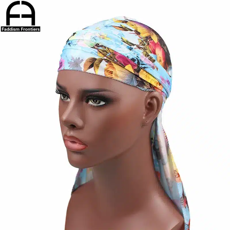 Fashion Men's Print Silky Durags Bandanas Turban Headband Silk Men DuRag Floral Waves Caps Turban Headwear Hair Accessories 10