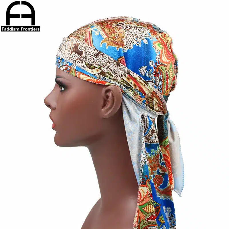 Fashion Men's Print Silky Durags Bandanas Turban Headband Silk Men DuRag Floral Waves Caps Turban Headwear Hair Accessories 16