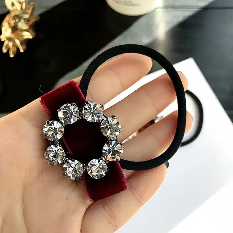 Korean Japanese New Simple Rhinestone Gold Velvet Bow Tie Elastic Hair Bands Girl Women Fashion Headdress Hair Accessories 12