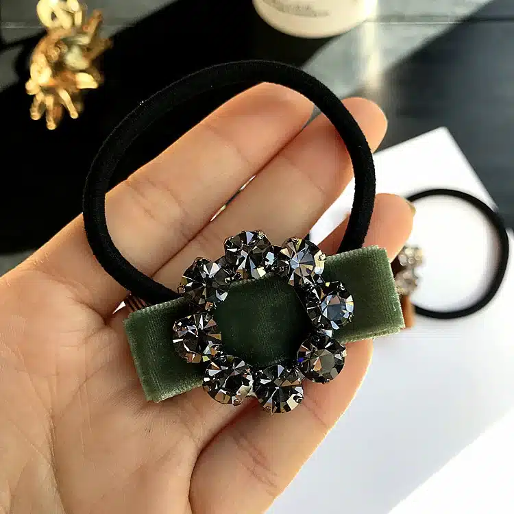 Korean Japanese New Simple Rhinestone Gold Velvet Bow Tie Elastic Hair Bands Girl Women Fashion Headdress Hair Accessories 14