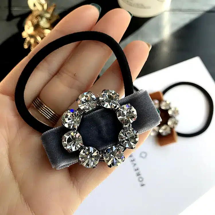 Korean Japanese New Simple Rhinestone Gold Velvet Bow Tie Elastic Hair Bands Girl Women Fashion Headdress Hair Accessories 15