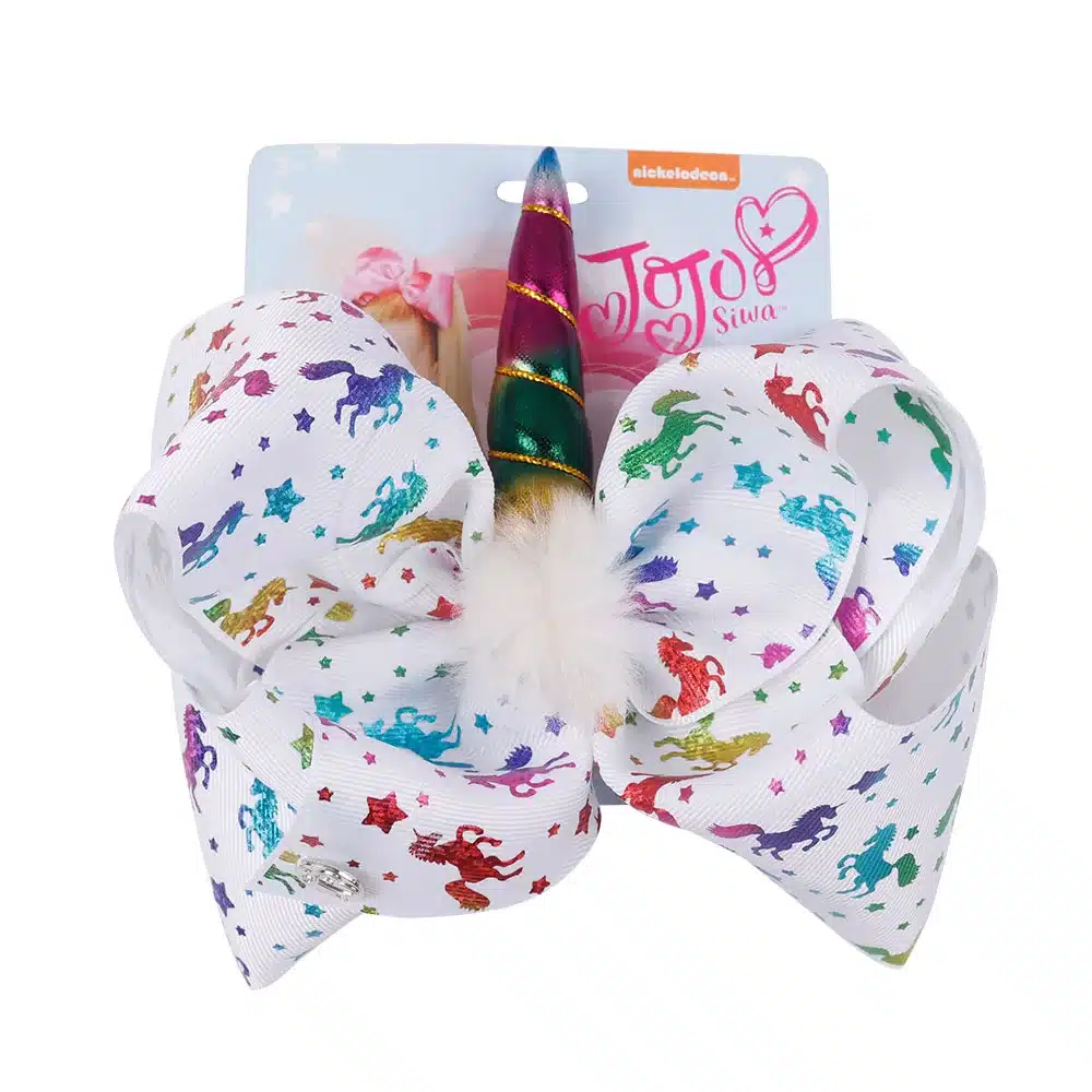 8 Inch Large Hair Bow White Pompom Rainbow Bow-knot Handmade printed ribbon Hairbows Girls Hair Accessories 14