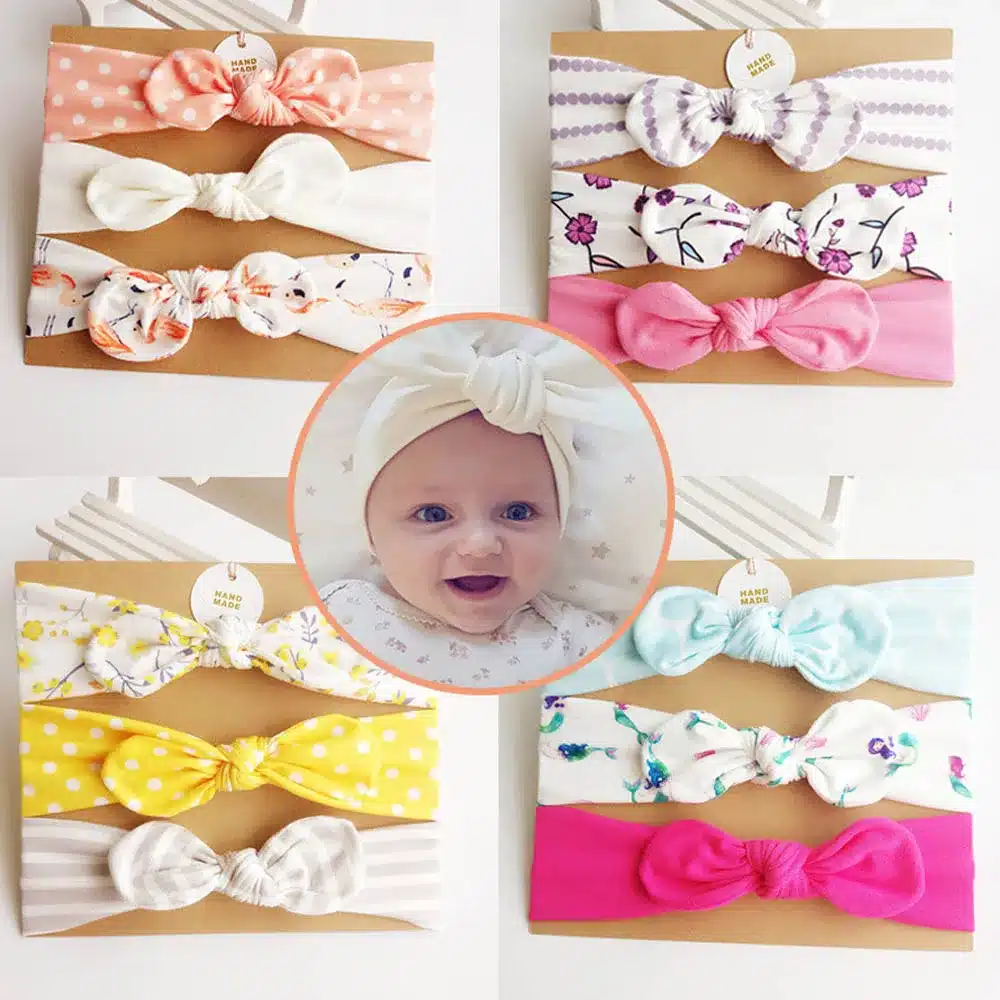 2018 Chlid Cotton Headbands Bohemia Dot Hairband with Bowknot Kids' Stretch Head Band High Quality Girls Hair Accessories 9