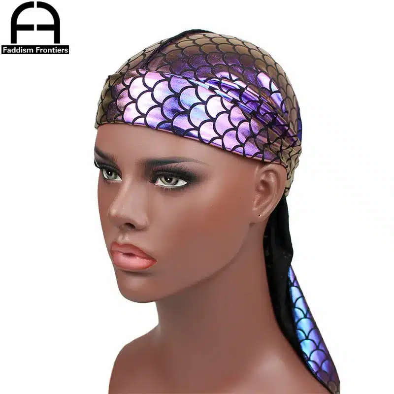 New Men's Sparkly Durags Bandanas Colorful Men Silky DuRag Turban Headband Waves Caps Headwear Hair Cover Accessories Du Rag 10