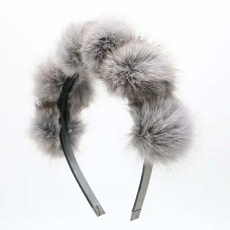 2017 Real Fox fur pompom 5cm full head children fashion hairband winter style children hair accessories 9