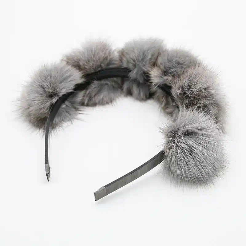 2017 Real Fox fur pompom 5cm full head children fashion hairband winter style children hair accessories 10