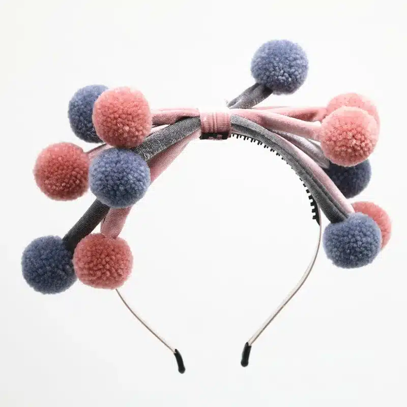 2018 NEW winter STYLE fashion yarn pompom with velvet bow multi color two tone design full head hairbands hair accessories 9