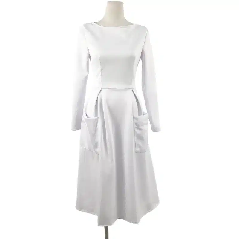 Liva Girl Winter Autumn Women Casual Long Dresses Skater Dress Female Long Sleeve White Sexy Midi Dress Office Pleated Dress 7