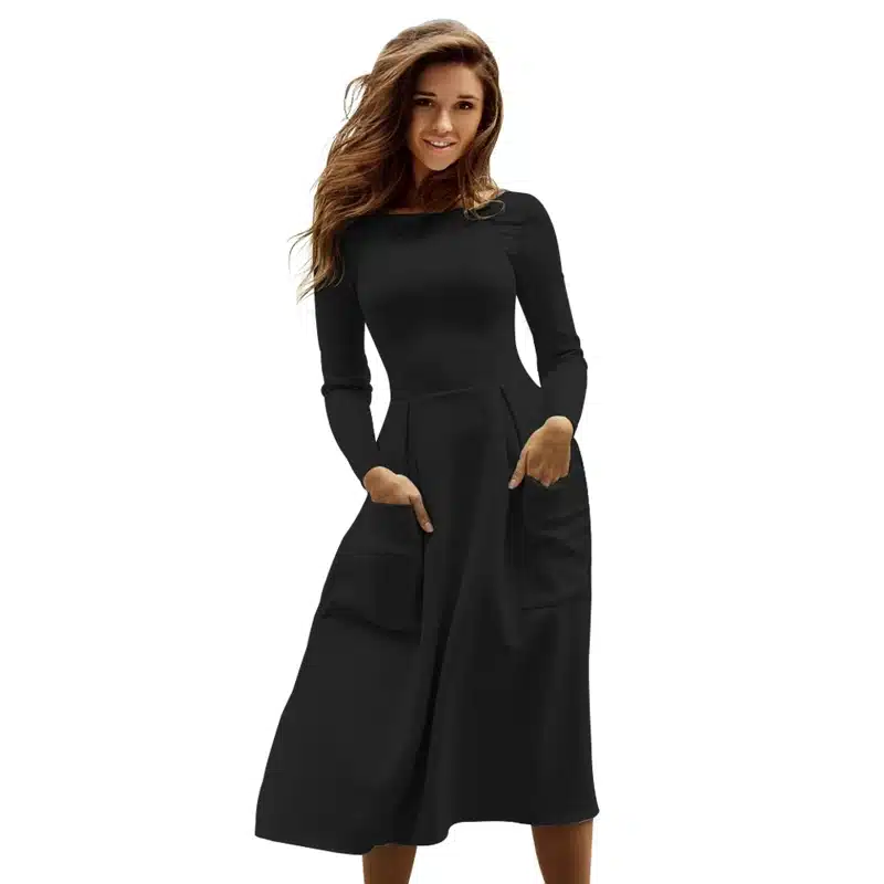 Liva Girl Winter Autumn Women Casual Long Dresses Skater Dress Female Long Sleeve White Sexy Midi Dress Office Pleated Dress 8