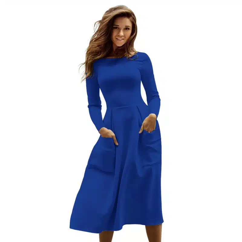 Liva Girl Winter Autumn Women Casual Long Dresses Skater Dress Female Long Sleeve White Sexy Midi Dress Office Pleated Dress 11