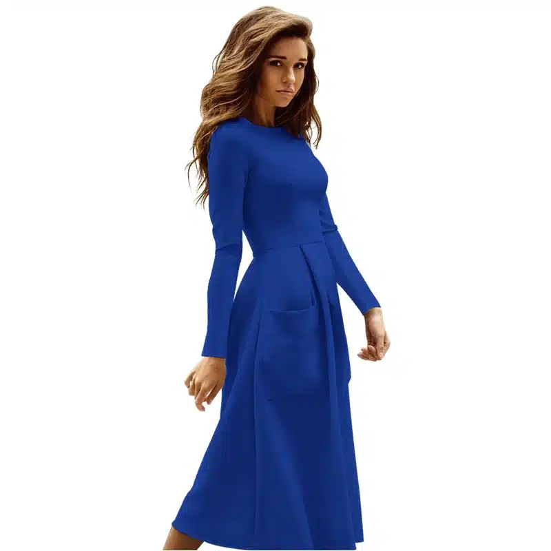 Liva Girl Winter Autumn Women Casual Long Dresses Skater Dress Female Long Sleeve White Sexy Midi Dress Office Pleated Dress 12