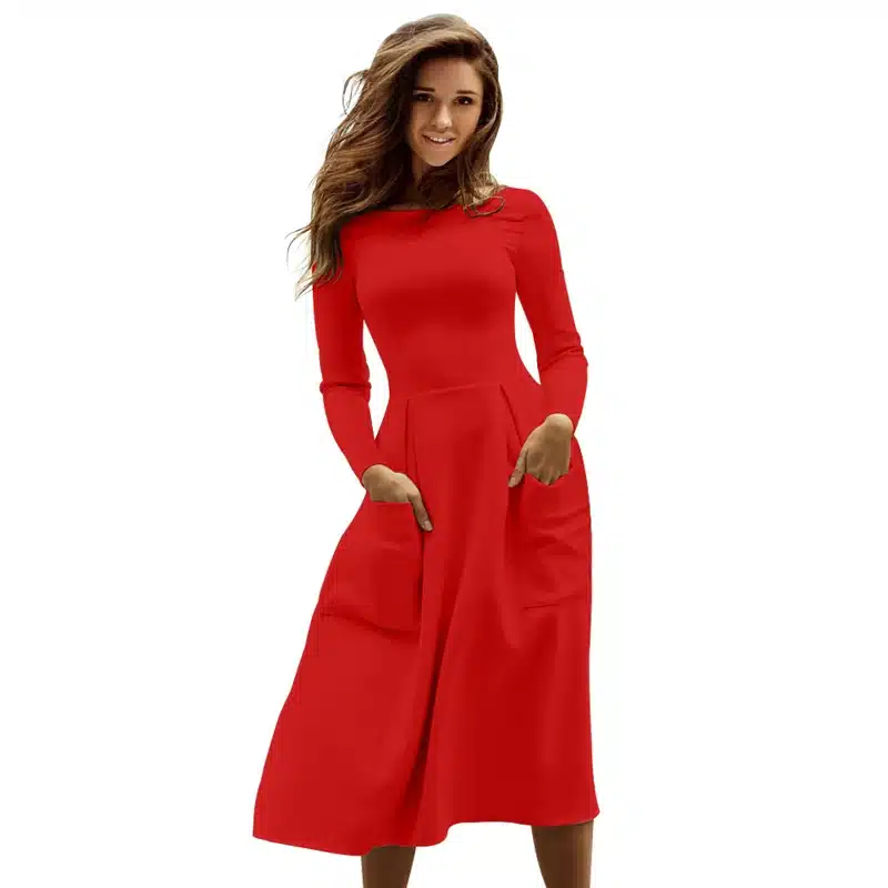 Liva Girl Winter Autumn Women Casual Long Dresses Skater Dress Female Long Sleeve White Sexy Midi Dress Office Pleated Dress 14