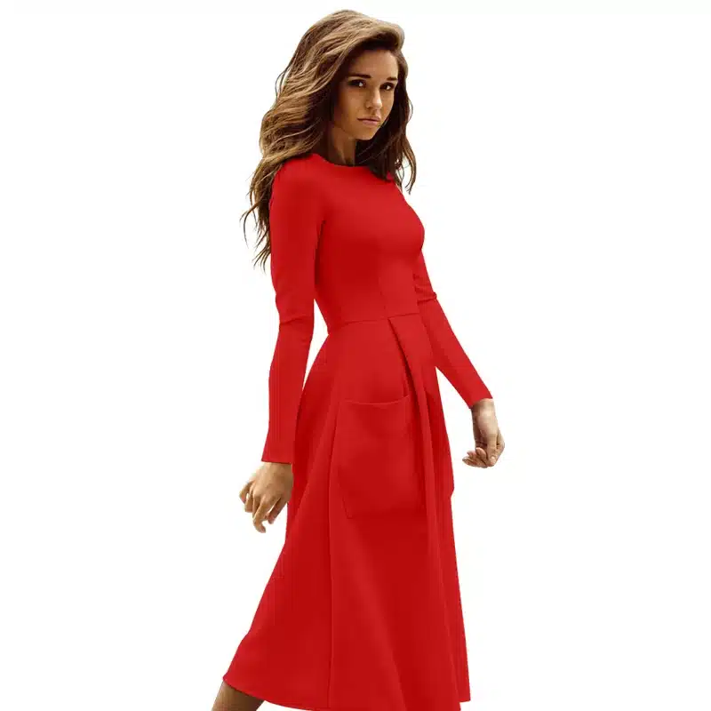 Liva Girl Winter Autumn Women Casual Long Dresses Skater Dress Female Long Sleeve White Sexy Midi Dress Office Pleated Dress 15
