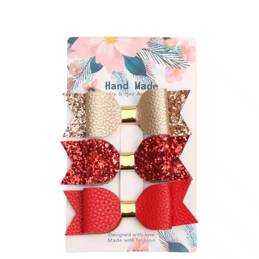 3Pcs/Set Mermaid Glitter Hair bow Sparkly Leather Hairpins Suits For Girls Hair Clip Princess Party Headdress Hair Accessories 14