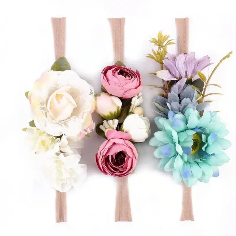 3 Pcs/Set Newborn Flower Headband Nylon Faux Flower Party Flowers Hair Bands Newborn Headwear Photography Props Hair Accessories 18