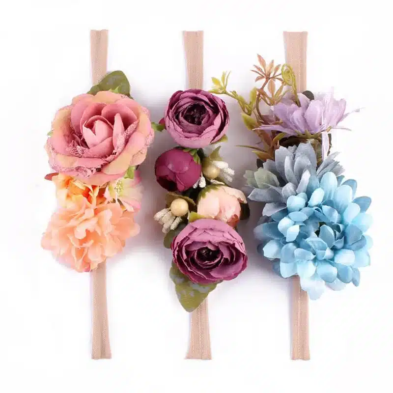 3 Pcs/Set Newborn Flower Headband Nylon Faux Flower Party Flowers Hair Bands Newborn Headwear Photography Props Hair Accessories 19