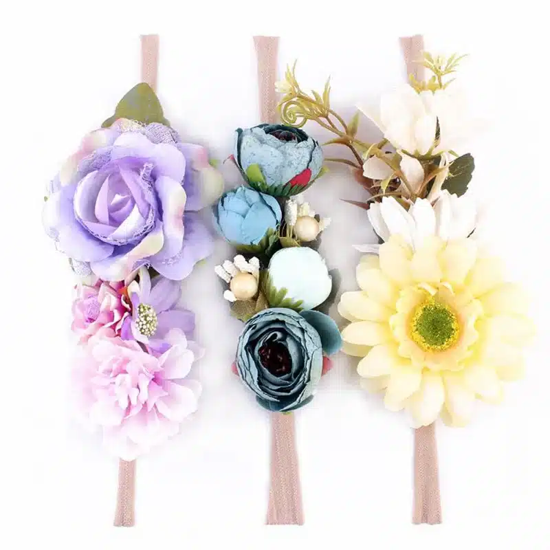3 Pcs/Set Newborn Flower Headband Nylon Faux Flower Party Flowers Hair Bands Newborn Headwear Photography Props Hair Accessories 20