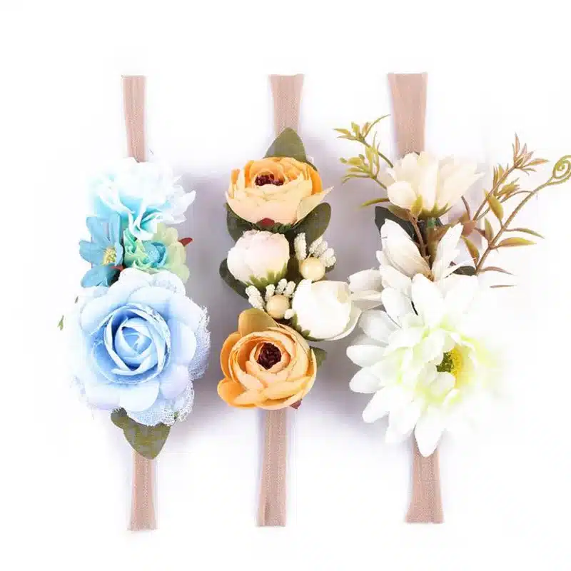 3 Pcs/Set Newborn Flower Headband Nylon Faux Flower Party Flowers Hair Bands Newborn Headwear Photography Props Hair Accessories 21