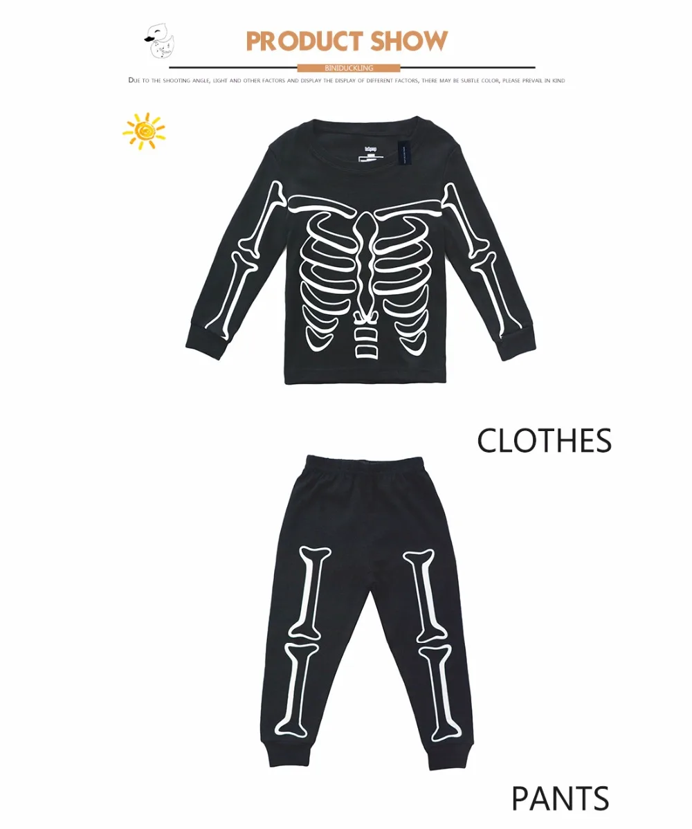 BINIDUCKLING Autumn Baby Boys Sleepwear Pajama Sets Luminous Skull Printed t-shirt+pants 2pcs Baby Children's Clothing Sets 4