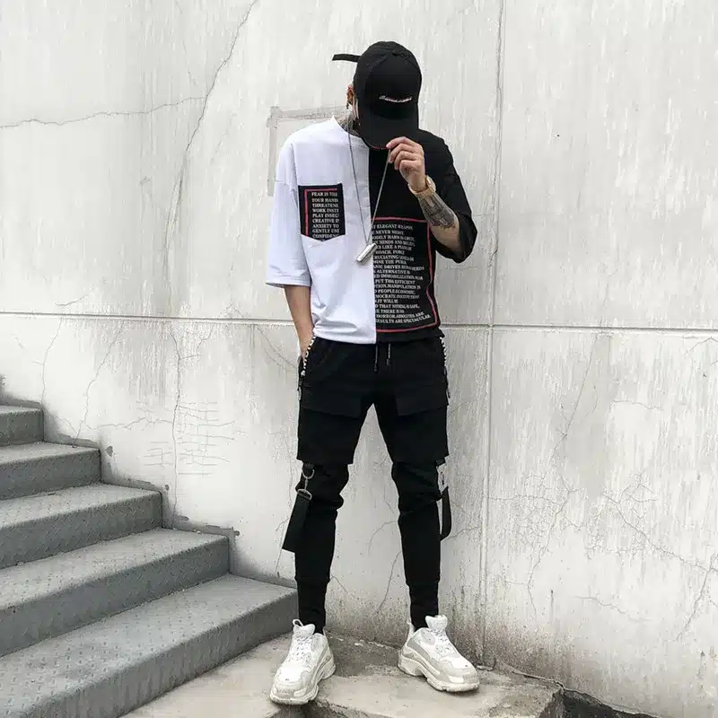 Men Multi-pocket Elastic Waist Design Harem Pant Street Punk Hip Hop Casual Trousers Joggers Male Dancing Pant 1