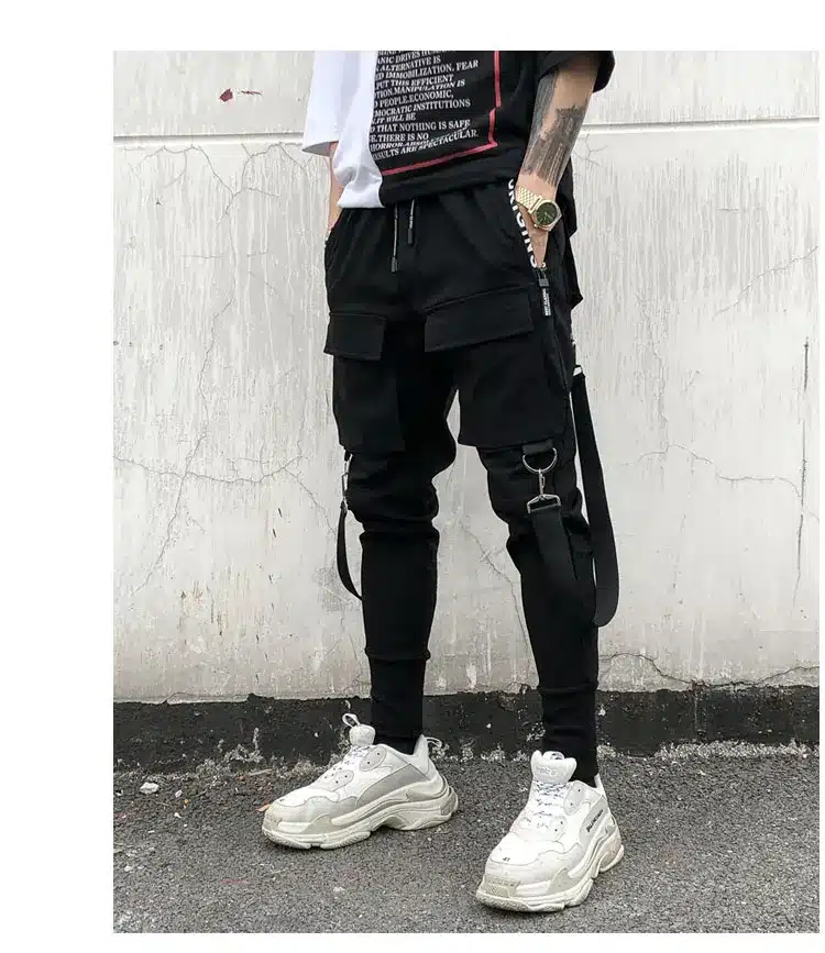 Men Multi-pocket Elastic Waist Design Harem Pant Street Punk Hip Hop Casual Trousers Joggers Male Dancing Pant 8