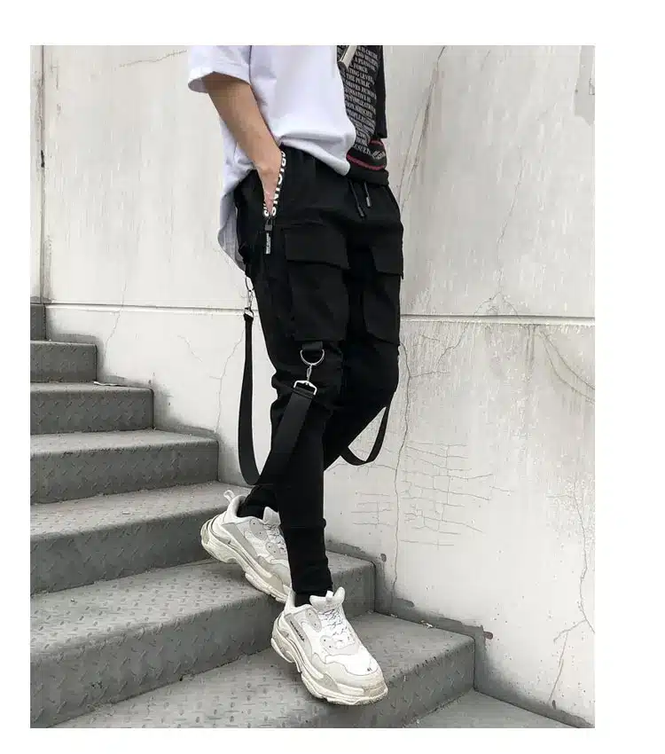 Men Multi-pocket Elastic Waist Design Harem Pant Street Punk Hip Hop Casual Trousers Joggers Male Dancing Pant 9