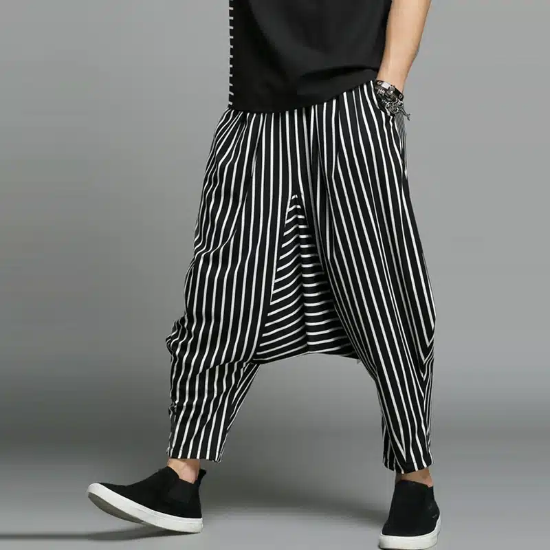 INCERUN Japan Style S-5XL Cross-pants Men Irregular Striped Patchwork Harem Pants Men's Trousers Big Male Drop Crotch Plus Dance 9