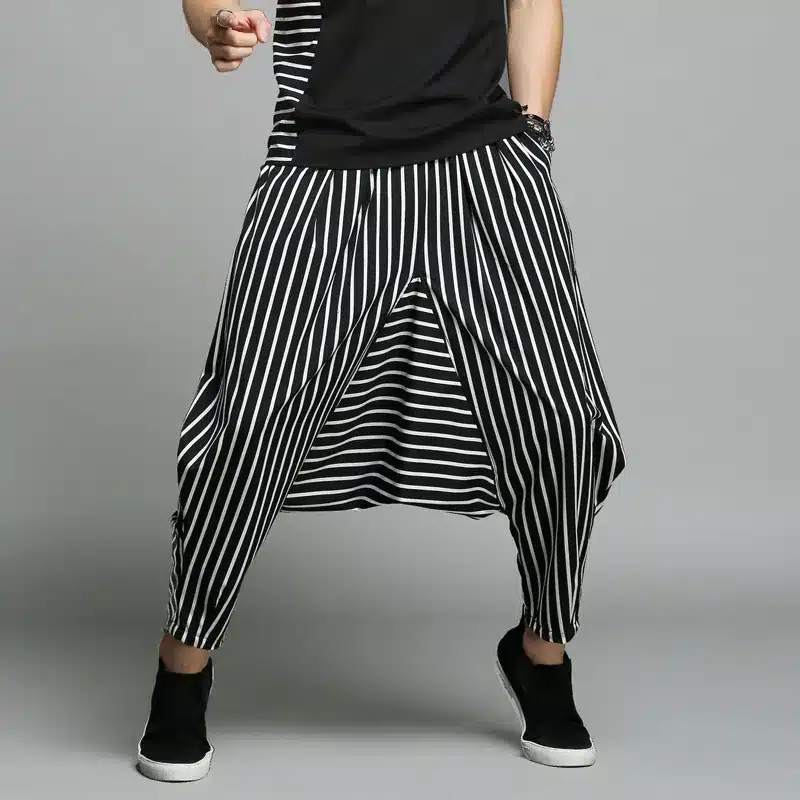 INCERUN Japan Style S-5XL Cross-pants Men Irregular Striped Patchwork Harem Pants Men's Trousers Big Male Drop Crotch Plus Dance 10
