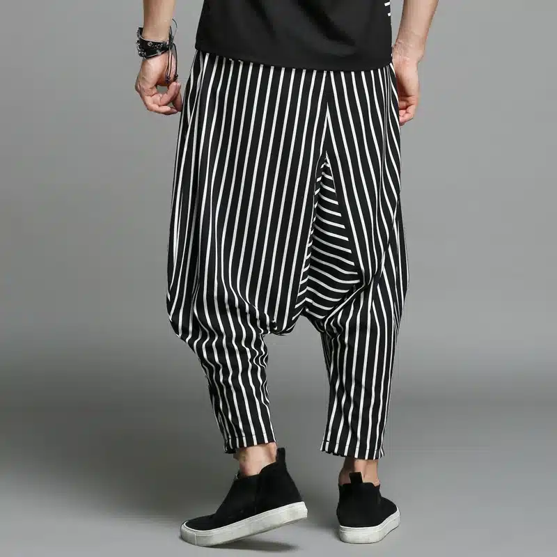 INCERUN Japan Style S-5XL Cross-pants Men Irregular Striped Patchwork Harem Pants Men's Trousers Big Male Drop Crotch Plus Dance 11
