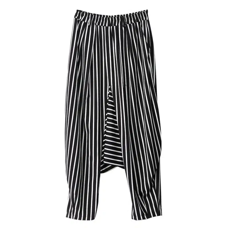 INCERUN Japan Style S-5XL Cross-pants Men Irregular Striped Patchwork Harem Pants Men's Trousers Big Male Drop Crotch Plus Dance 12
