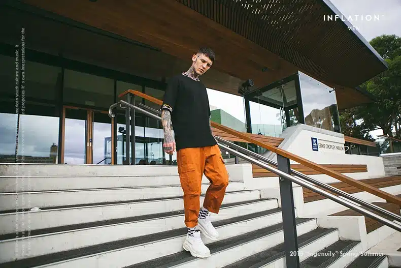 INFLATION Male Jogger Casual Plus Size Cotton Trousers Multi Pocket Military Style Army Green Orange Men's Cargo Pants 8403S 12