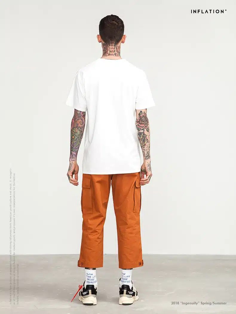INFLATION Male Jogger Casual Plus Size Cotton Trousers Multi Pocket Military Style Army Green Orange Men's Cargo Pants 8403S 21