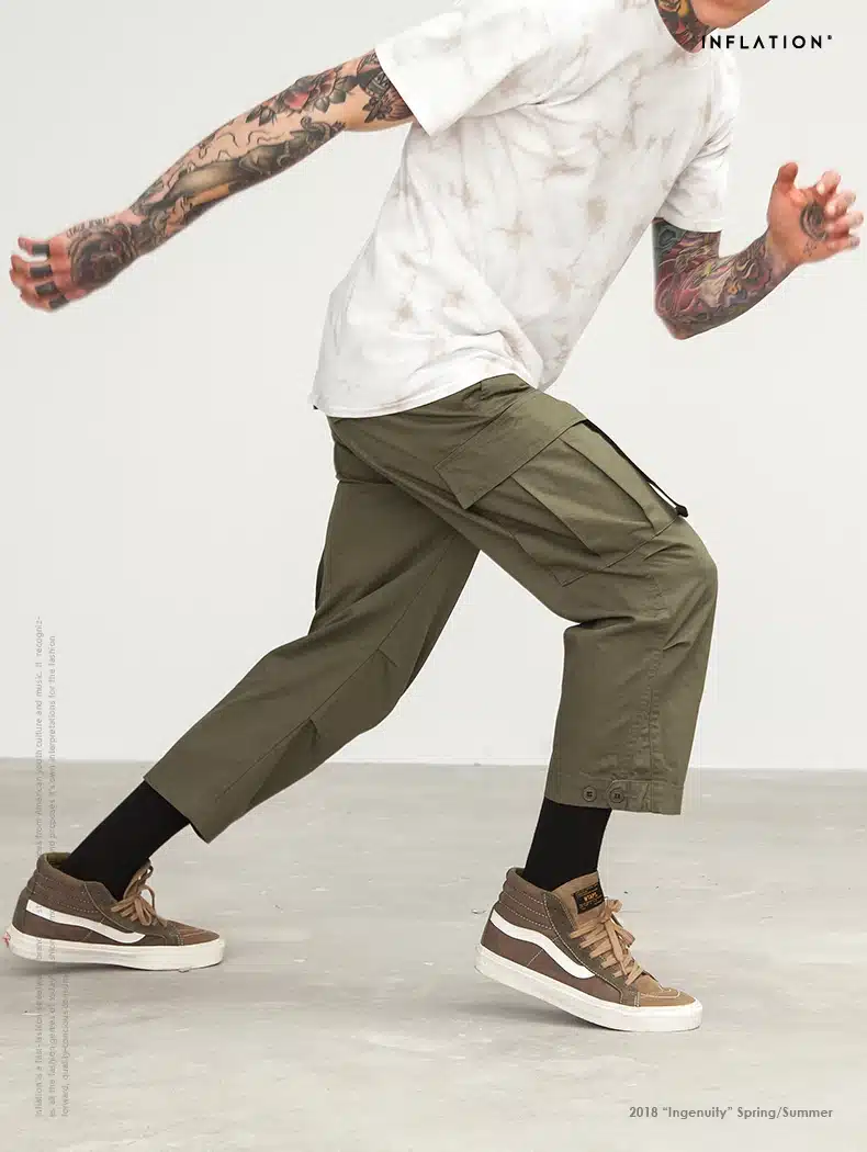 INFLATION Male Jogger Casual Plus Size Cotton Trousers Multi Pocket Military Style Army Green Orange Men's Cargo Pants 8403S 34
